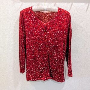 Garnet Hill Merino Wool Red Leopard Print Cardigan